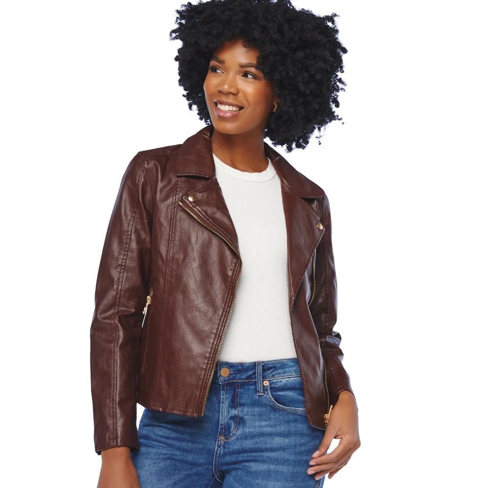 NWT Dex Plus Faux Leather Moto Jacket in Brick size 12-14